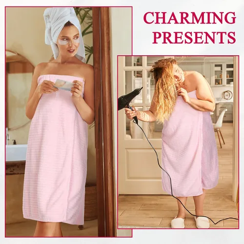 Vista 18 de Tigeen 2 toallas para mujer, bata de spa ligera a rayas con cierre ajustable, parte superior elástica, bata de baño suave para spa