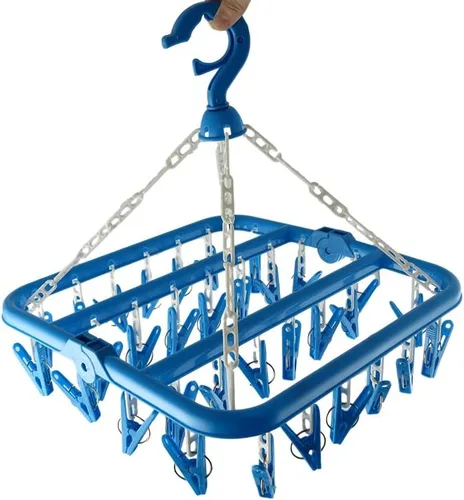 Vista 8 de Percha de clip y goteo, colgador de ropa, tendedero de secado con 32 clips (azul claro)