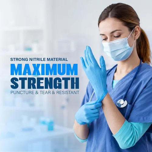 Vista 2 de London Labs Guantes de nitrilo azules resistentes de 6 mil desechables, libres de látex y polvo, extra elásticos, seguros para fentanilo Guantes