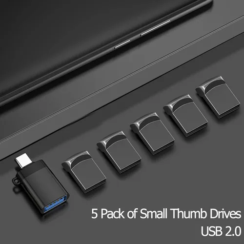 Vista 6 de EASTBULL Paquete de 5 unidades flash USB 2.0 pequeñas de 2 GB con adaptador USB-C (gris)