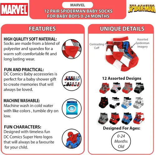 Vista 3 de Marvel's Spider-Man Baby Boys - Juego de 12 calcetines (recién nacidobebé)