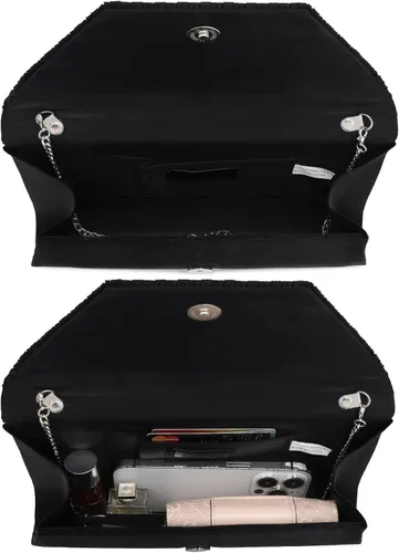 Vista 5 de Glitter Rhinestone Evening Clutch Bag Wedding Party Cocktail Prom Formal Purse in Gift Box Negro