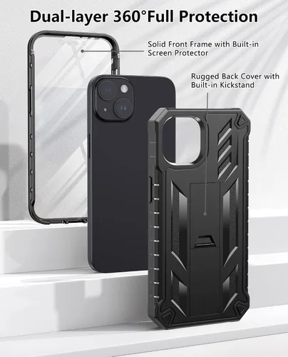 Vista 2 de FNTCASE Funda para iPhone 14 Plus: Cubierta protectora resistente de grado militar para teléfono celular con soporte y protección incorporada