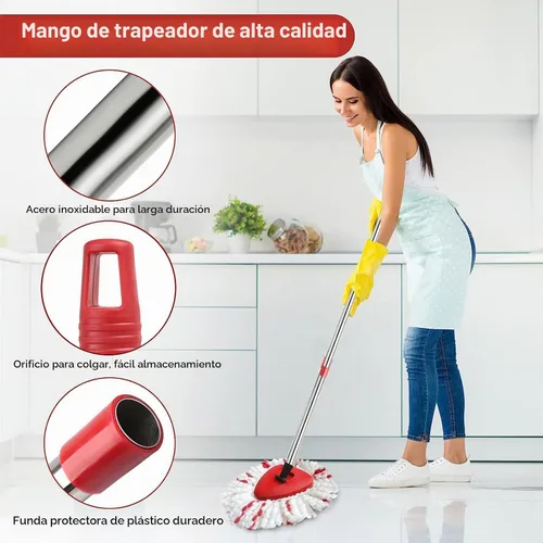 Vista 5 de Cabezal de repuesto para mopa giratoria HiBaby, base, mango compatible con el juego de mopa Ocedar EasyWring de 1 tanque de microfibra, 2 cabezales