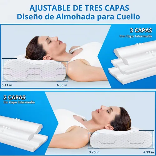 Vista 4 de Almohada cervical para el cuello para aliviar el dolor, almohada refrescante ajustable de tamaño Queen para dormir, almohadas de espuma