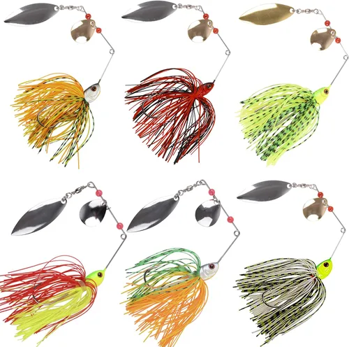 Vista 9 de Señuelos de pesca Spinnerbaits, 6/12 piezas de señuelos de pesca de lubina, cebos giratorios sin hierbas, señuelos para lubos, cebos de lucio, pesca