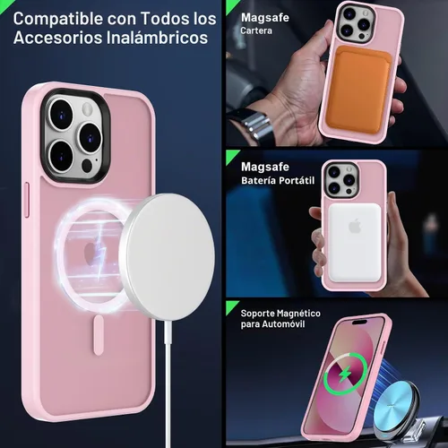 Vista 2 de MOCCA - Funda magnética a prueba de golpes para iPhone 14 Pro Max, color A-Rosa