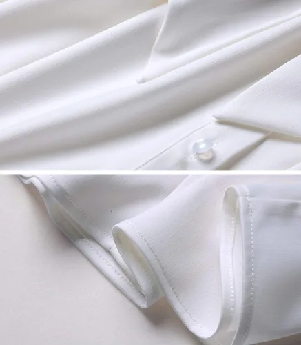 Vista 6 de Itemnew - Blusa formal de gasa para mujer, manga larga, cuello atado, ajuste relajado, con botones