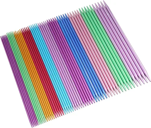 Vista 2 de Juego de 55 agujas de tejer de doble extremo, agujas de tejer rectas de aluminio sólido, agujas de tejer rectas de doble punta, 11 tamaños
