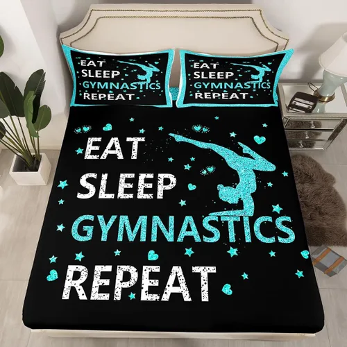 Vista 23 de Erosebridal Sábana bajera ajustable de gimnasia con bolsillo profundo para niñas y niños, tamaño individual, juego de ropa de cama deportiva