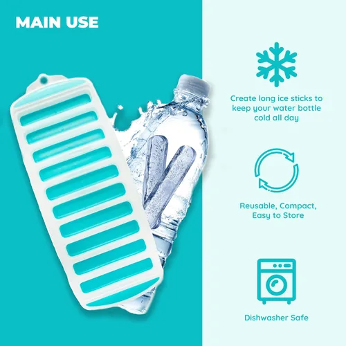 Vista 3 de Jacent Bandeja reutilizable de silicona y plástico para cubitos de hielo, cubos de hielo fáciles de empujar y reventar para botella de deportes