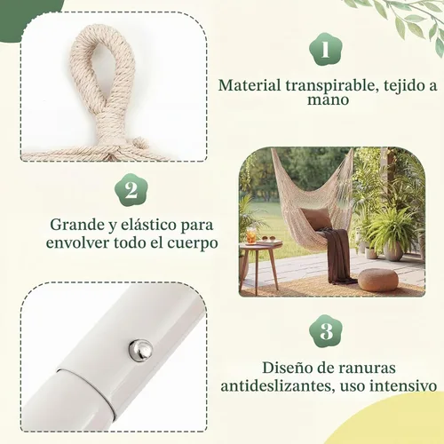 Vista 3 de Barydat 2 sillas colgantes tipo hamaca estilo bohemio, para exteriores e interiores, cómoda cuerda de algodón suave, con barras de metal Beige
