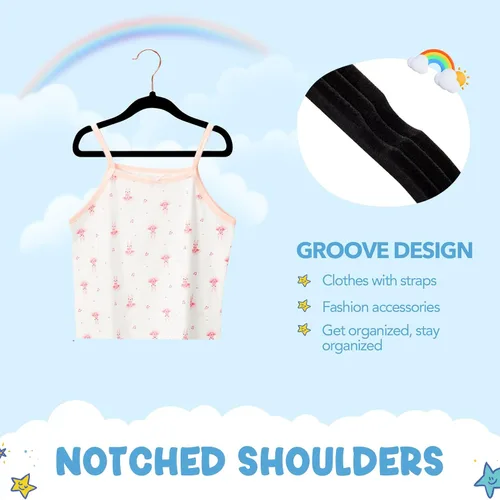 Vista 4 de HOUSE DAY Perchas de terciopelo para bebé, perchas de terciopelo para armario, paquete de 60 perchas antideslizantes para niños pequeños de 11.8