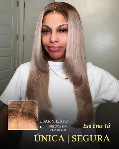 Vista 2 de TESLAL - Peluca de mezcla de cabello humano lacio rubio ceniza de encaje de 6 x 6 pulgadas, sin pegamento, 20 pulgadas ceniza miel color rubio