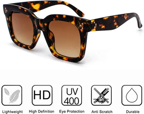 Vista 4 de Bouryo Gafas de sol cuadradas retro de gran tamaño para mujer, lentes planas, lentes degradadas, UV400