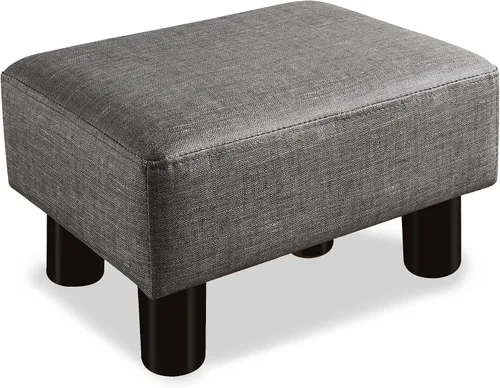 Vista 10 de LUE BONA Taburete rectangular moderno, reposapiés otomano acolchado de piel sintética negra, taburete pequeño para estar, adultos, patio