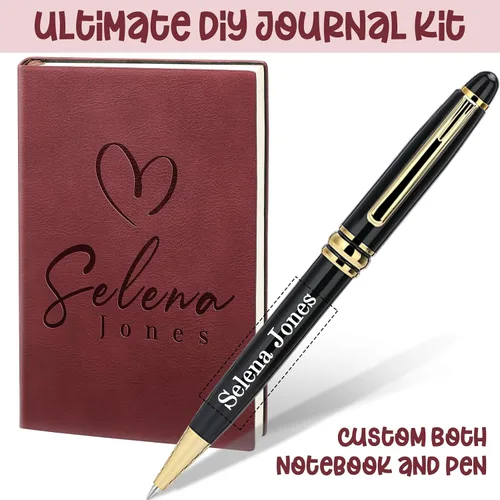 Vista 5 de Cuaderno personalizado, diario de cuero personalizado con bolígrafo, cuaderno personalizado para mujeres y hombres, diarios personalizados