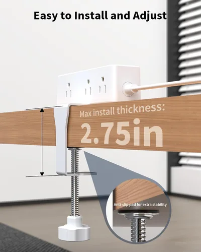Vista 3 de HOPOW Regleta de alimentación con abrazadera de escritorio, estación de carga de montaje en el borde de escritorio con 9 salidas de CA, 4 USB