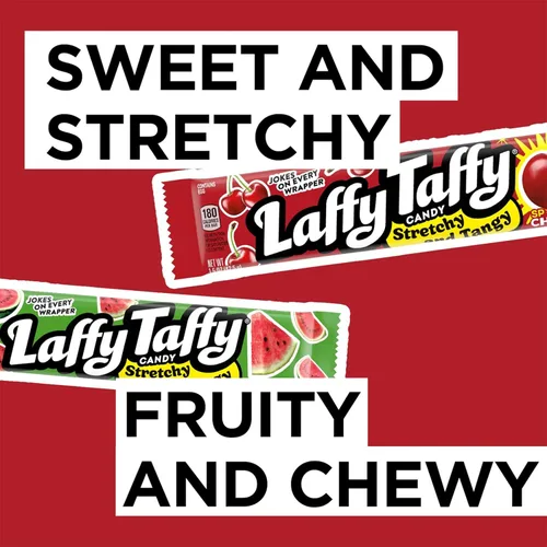 Vista 4 de Caja surtida de Laffy Taffy Stretchy & Tangy, paquetes de 1.5 onzas, paquete de 24 Uva, sandía, cereza elástico picante taffy, envuelto