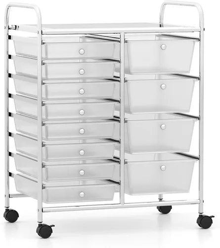 Vista 18 de LDAILY Carrito de almacenamiento con ruedas de 9 cajones, carrito rodante con cajones para aula, organizador de manualidades con ruedas con marco