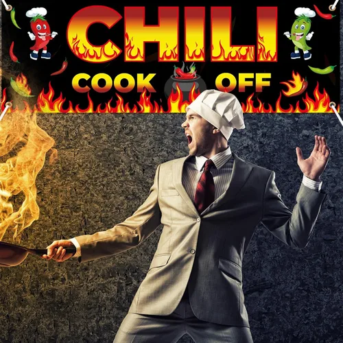 Vista 5 de Cartel de Chili Cook Off, pancarta de tela para concurso de 41 x 24 pulgadas, suministros para fiestas mexicanas (41.3 x 23.6 in)