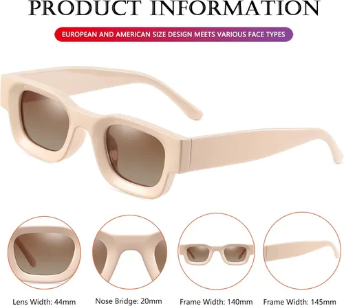 Vista 7 de AIEYEZO Lentes de sol rectangulares gruesos y modernos para mujeres y hombres, estilo retro de los años 90, cuadrados, polarizados