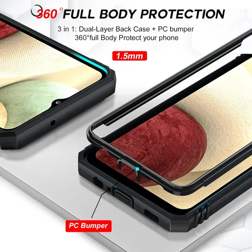 Vista 5 de LeYi Funda compatible con Samsung Galaxy A12: 2 protectores de pantalla para Galaxy A12 con cubierta de cámara deslizante, cubierta de grado militar
