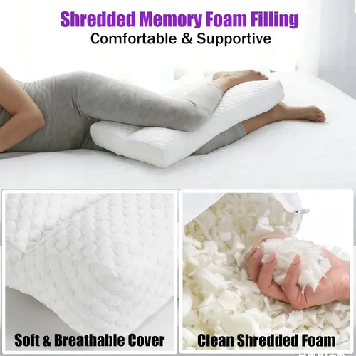 Vista 6 de Almohada de rodilla de espuma viscoelástica triturada para dormir de lado, almohada de apoyo para dormir de lado, alivia el dolor de cadera, espalda