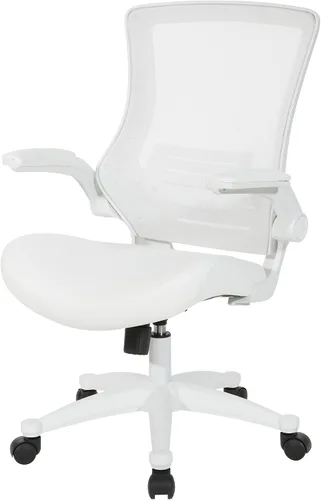 Vista 6 de Office Star - Silla de oficina con respaldo de pantalla blanca ventilada con brazos abatibles acolchados de color con base de nailon blanco, piel