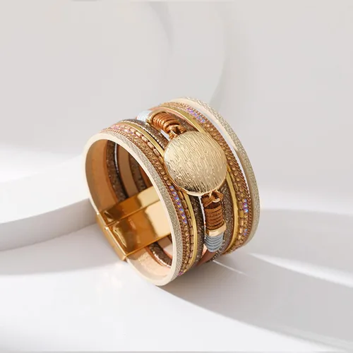 Vista 5 de Long tiantian Pulseras de cuero para mujer, pulseras de moda para mujer, pulseras apilables de múltiples capas, joyería bohemia para mujer, regalos