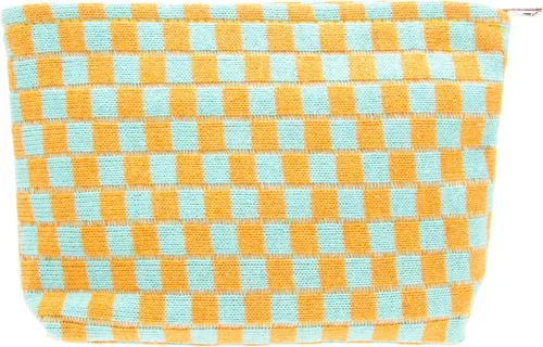 Vista 55 de PAZIMIIK Bolsa de Maquillaje a Cuadros para Bolso Portátil con Cremallera, Estuche Pequeño de Cosméticos para Accesorios de Viaje, Azul Ártico