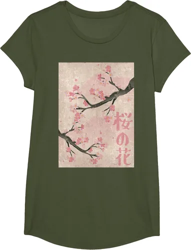 Vista 66 de Cherry Blossom Japanese Vintage Woodblock Japan Pink Sakura T-Shirt Asphalt Grey