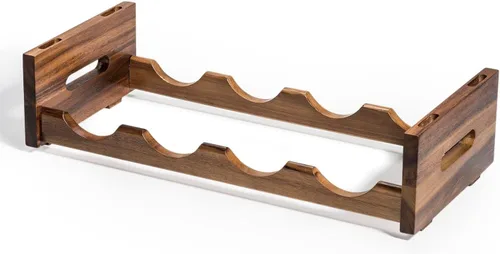 Vista 4 de Kalmar Home Estante apilable de madera de acacia para 4 botellas, 20.25 x 9 x 5 pulgadas