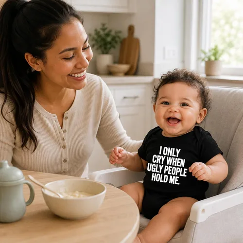 Vista 5 de AW Fashions - Pañalero "I Only Cry When Ugly People Hold Me" gracioso y lindo para bebé niña o niño Negro