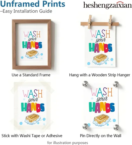Vista 5 de heshengzaixian Divertido arte de pared con citas para el baño de niños, impresiones coloridas para niños, póster de pintura para baño, baño, regalo
