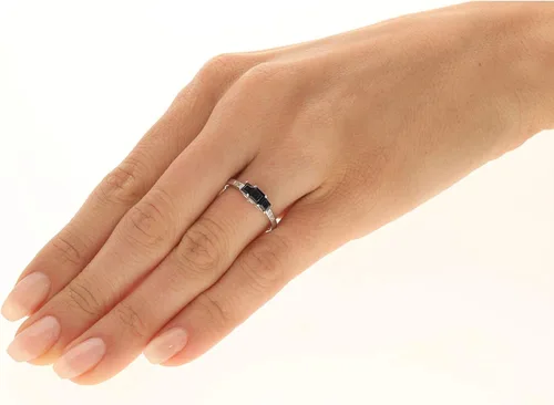 Vista 4 de Gin & Grace Anillo de compromiso de oro blanco de 14 quilates con diamantes de zafiro de corte princesa azul natural (I1, I2) para mujer, zafiro