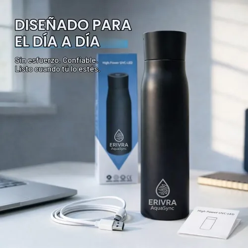 Vista 7 de AquaSync - Botella de agua inteligente autolimpiante de 17 onzas de acero inoxidable aislado al vacío con tecnología de luz UV-C pantalla