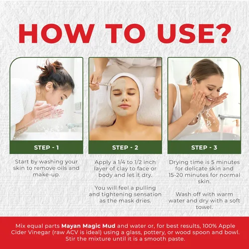 Vista 5 de Mayan Magic Mud Potente arcilla de bentonita de sodio para limpieza profunda de poros, mascarilla facial natural para hombres y mujeres, cuidado