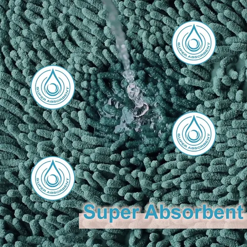 Vista 8 de Juego de 3 tapetes de baño de felpilla, antideslizantes, ultra suaves, absorbentes con forma de U para inodoro, baño, bañera, ducha, color verde