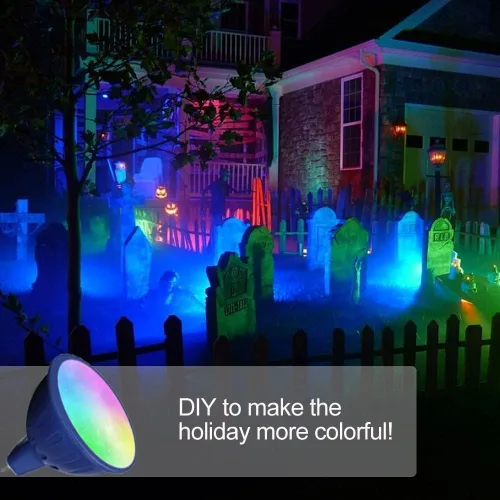 Vista 6 de Cheopha MR16 Bombilla LED que cambia de color de 12 V, iluminación de paisaje, RGB 5 W, 16 colores, luces de paisajismo al aire libre de aluminio