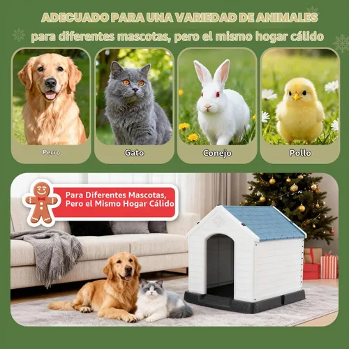 Vista 3 de Casa Grande de Plástico para Perros, Caseta para Perros Exterior Impermeable Doghouse Casas para Perros, Refugio para Cachorros Piso Elevado