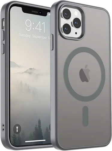 Vista 9 de SUPFINE Funda magnética para iPhone 11 Pro Max (compatible con MagSafe) (protección contra caídas de grado militar), delgada, translúcida mate, a