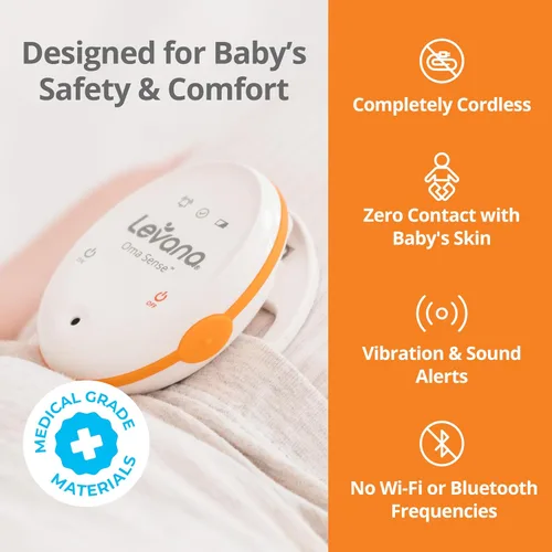 Vista 5 de Levana Oma Sense - Monitor de movimiento de respiración portátil para bebés con vibraciones y alertas audibles diseñado para estimular al bebé