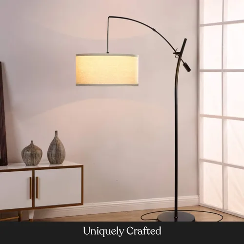 Vista 7 de Brightech Grayson Lámpara de pie LED de arco para oficina y sala de estar, lámpara de brazo ajustable en estilo industrial para lectura de Negro