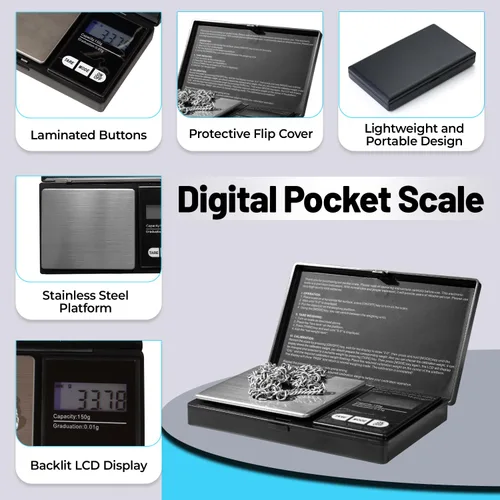 Vista 4 de Generic Báscula digital de bolsillo, 0.00 oz x 5.29 oz, báscula electrónica inteligente, portátil, pequeña báscula de joyería en gramos y onzas