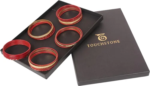 Vista 8 de Touchstone - Pulseras de metal indio para mujer, de aleación de oro, colección de 2 docenas de pulseras Bollywood, para mujer, apilable, anchas