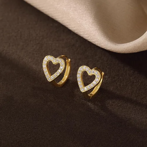 Vista 4 de SLUYNZ Aretes de plata de ley con forma de corazón pequeño para mujeres, adolescentes, aretes de aro con corazón hueco con circonita cúbica