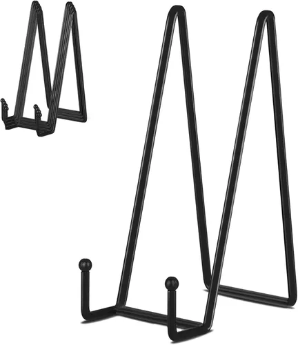 Vista 11 de IBosins Paquete de 5 soportes de exhibición para placas pequeñas de 3 pulgadas, soporte de marco de metal mini negro para fotos, libros, caballete