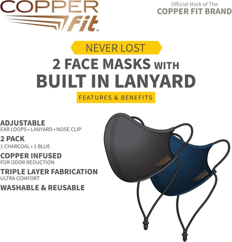 Vista 3 de Copper Fit Mascarillas unisex Never Lost - Paquete de 2