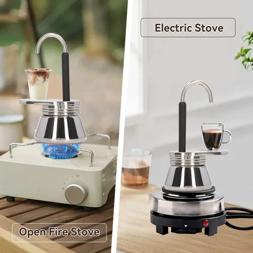 Vista 7 de Tissting Estufa de boquilla individual Moka Pot de acero inoxidable, cafetera de espresso, mini estufa de café expreso tipo italiano, cafetera